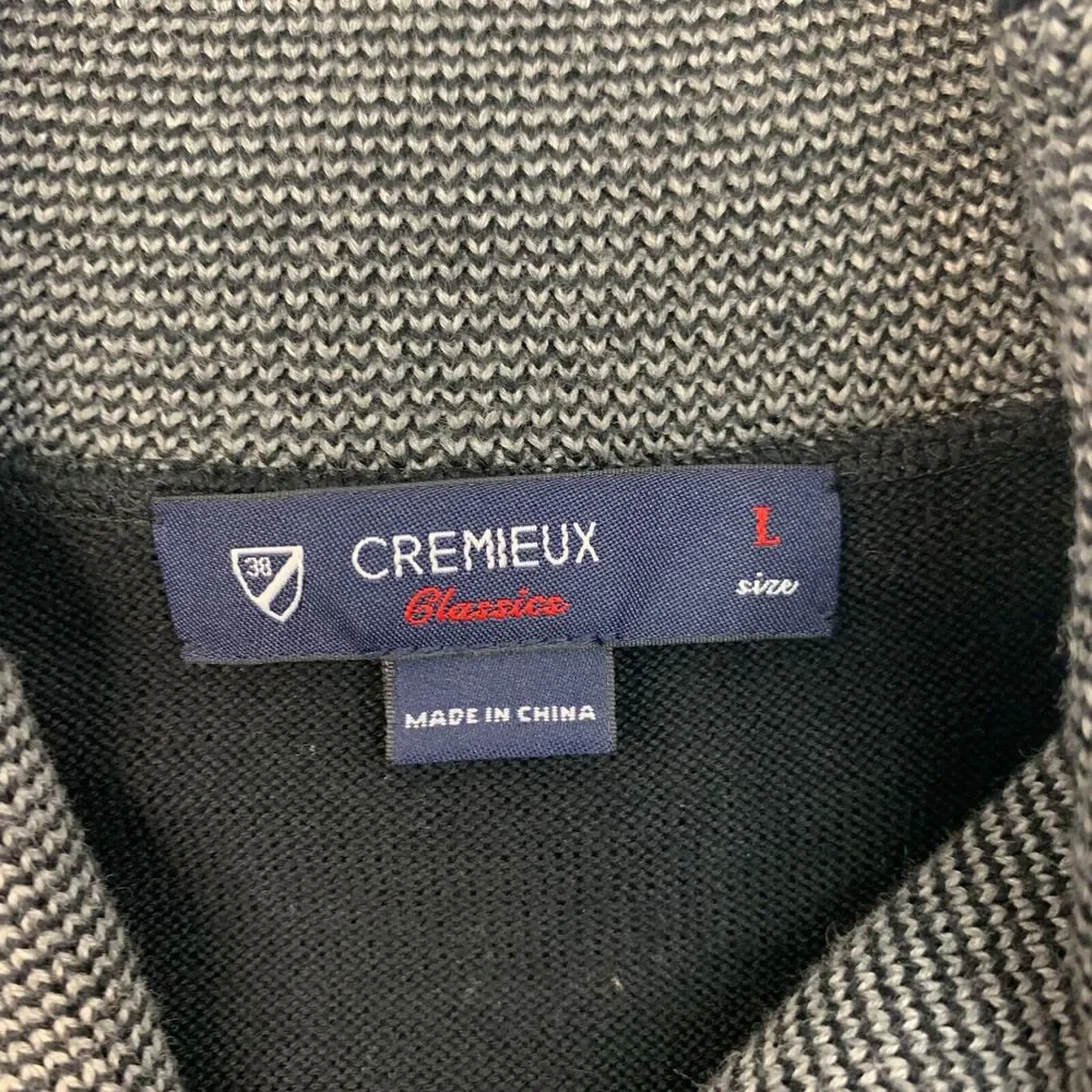 Cremieux Sweater Mens L Large Black Shawl Neck Cotton Pullover Long Sleeve